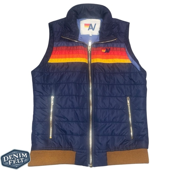Aviator Nation WOMEN'S Navy Blue 5 STRIPE FULL ZIP PUFFER VEST | EUC⚡️MSRP$395 - Picture 6 of 16